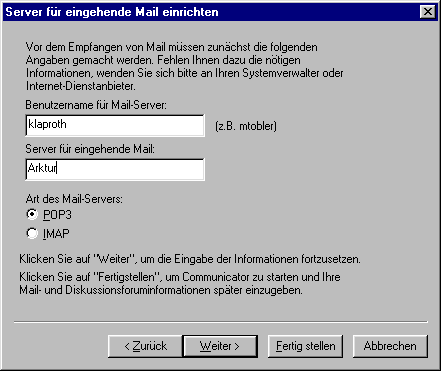 POP-Einstellungen