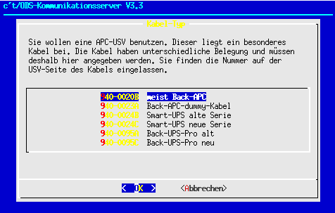Auswahl des APC-Kabels