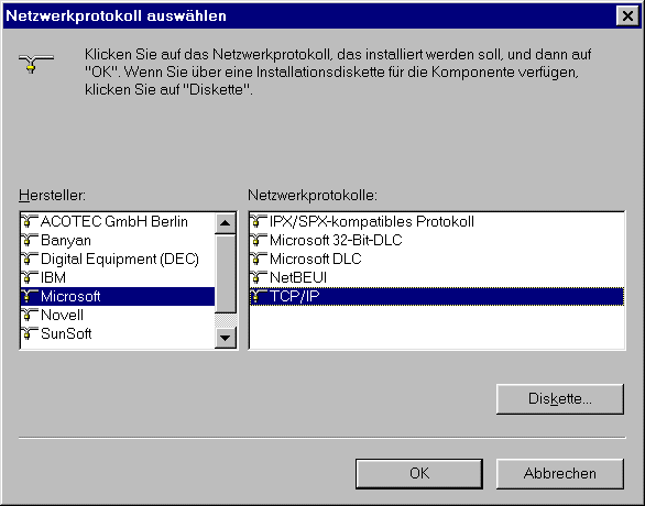 TCP/IP hinzufgen