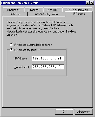 IP-Adresse festlegen