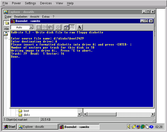 Erstellung einer Bootdiskette mit rawrite