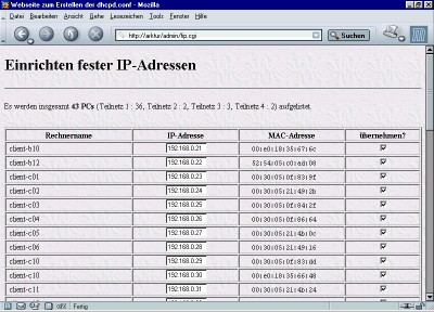 Formular zu Auswählen und Ändern der IP-Adressen