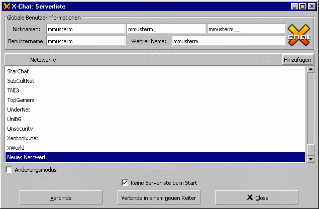 Konfiguration X-Chat: Serverliste