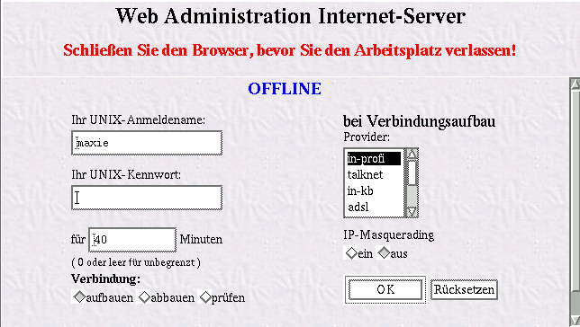 Aufbau der Internet-Verbindung