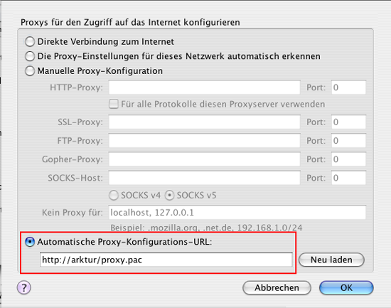 Mac OS X - automatische Proxy-Konfiguration