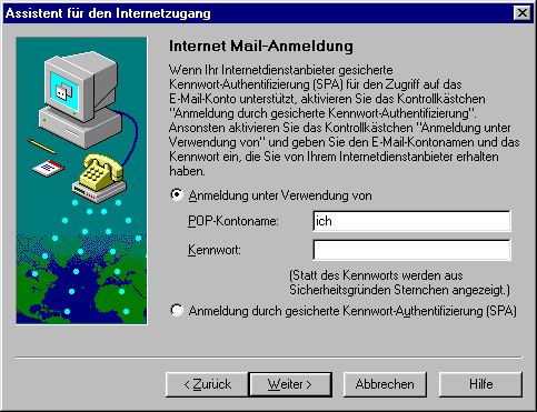 Nutzerdaten für den POP3-Server