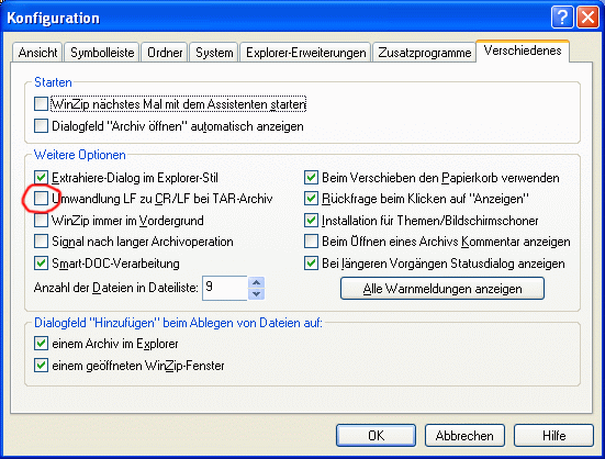 WinZip-Einstellungen