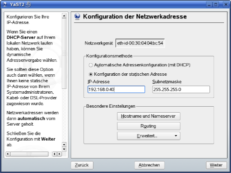 Linux - Statische IP-Adresse