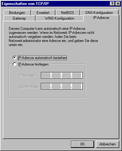 automatische Einstellung per DHCP